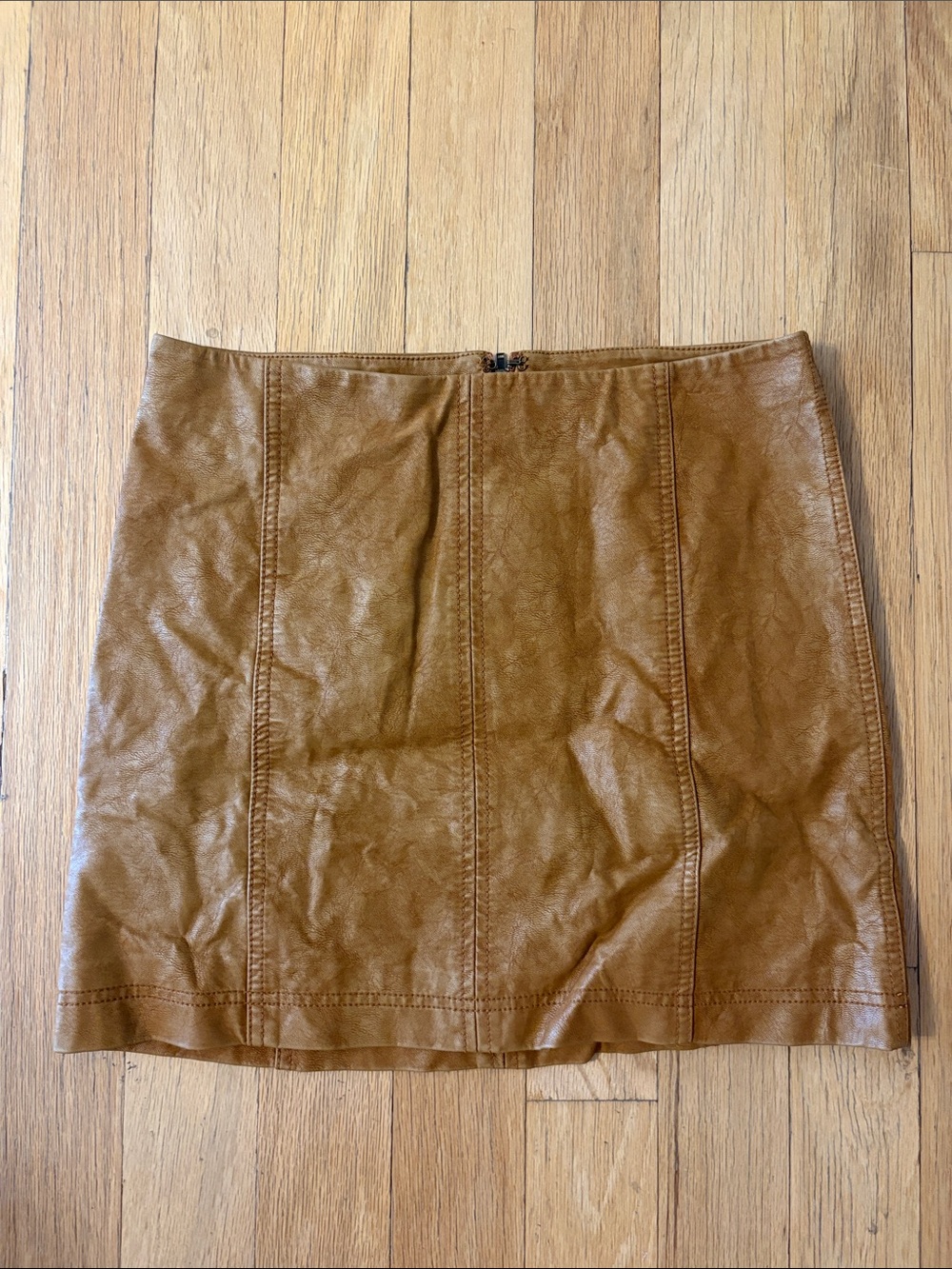 Free People Tan Faux-Leather Mini Skirt